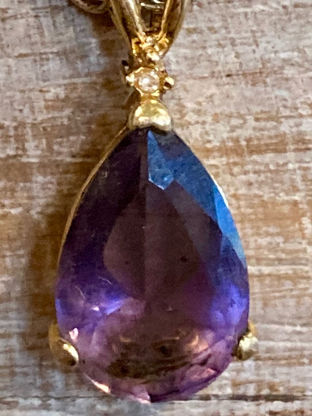 Korea Teardrop Purple Pendant Necklace with Gold Tone Chain 20” Long - Picture 7 of 16